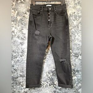 Forever 21 black distressed stretch denim high waist mom Jeans 30